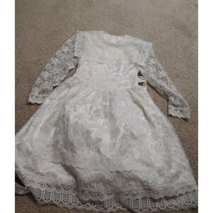 Vintage Jessica McLintock Flower Girl Dress Size 8 Made In USA White Lace 80s